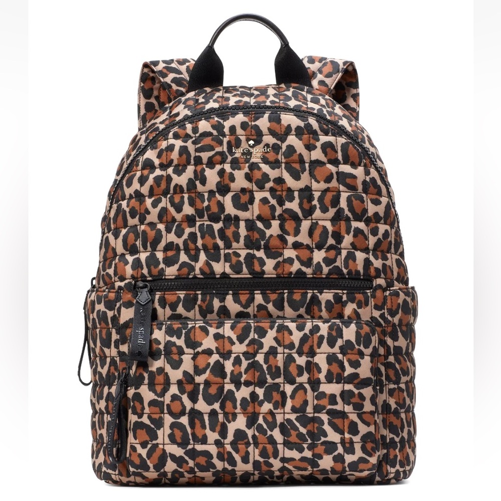 New Kate Spade Camden Quilted Large Leopard Backpack Brown Multi